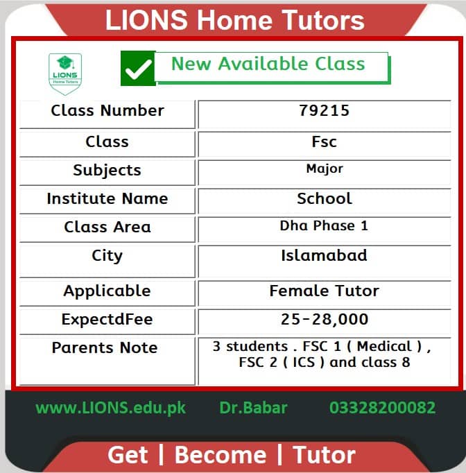 Home Tutor for Fsc in Dha Phase 1 Islamabad