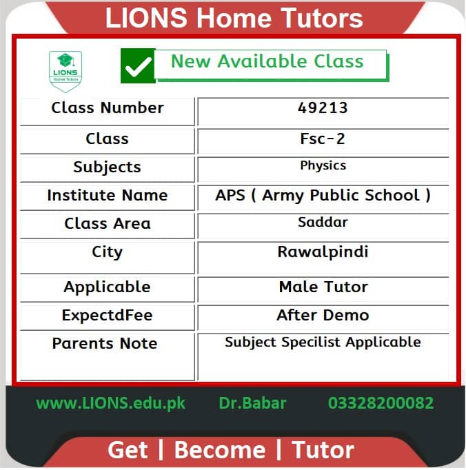 Home tutor in Saddar Rawalpindi