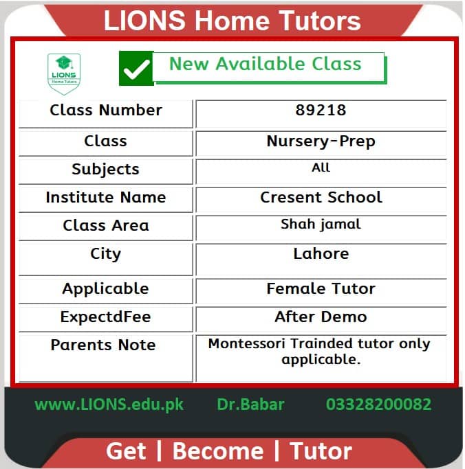 Home tutor for pg-nur-kg