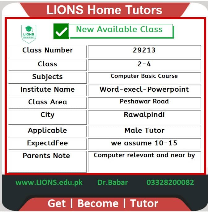 Home tutor for Basic Computer Course