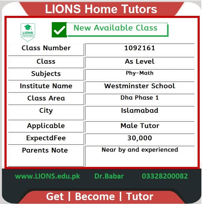 Home Tutor for As Level in Dha Phase 1 Islamabad