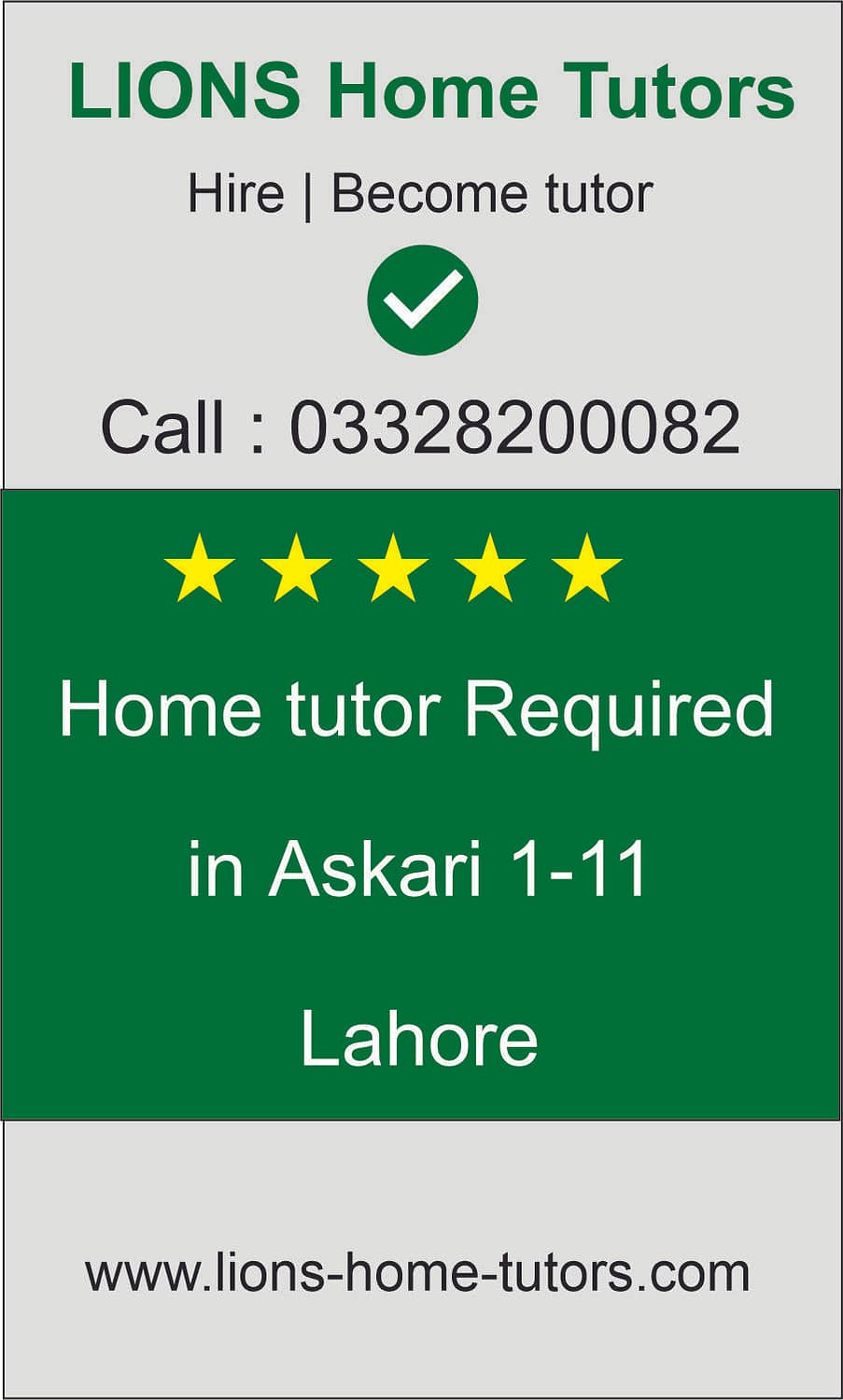 Home tutor Required in Askari 1-2-3-4-5-6-7-8-9-10-11 Lahore