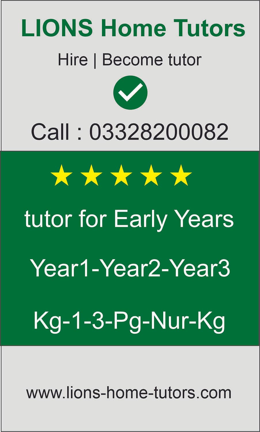 Tutor for Ealry years- Year1 – Year2- Year3- KG1- KG2-KG3- PG-Nur-Kg-Prep
